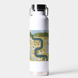 Stylish cartoon landscape vacation travel map water bottle