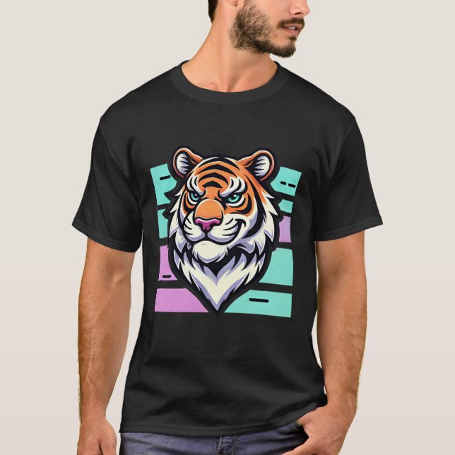 Stylish Cartoon Tiger Head Bold & Modern Design T-Shirt (Front)