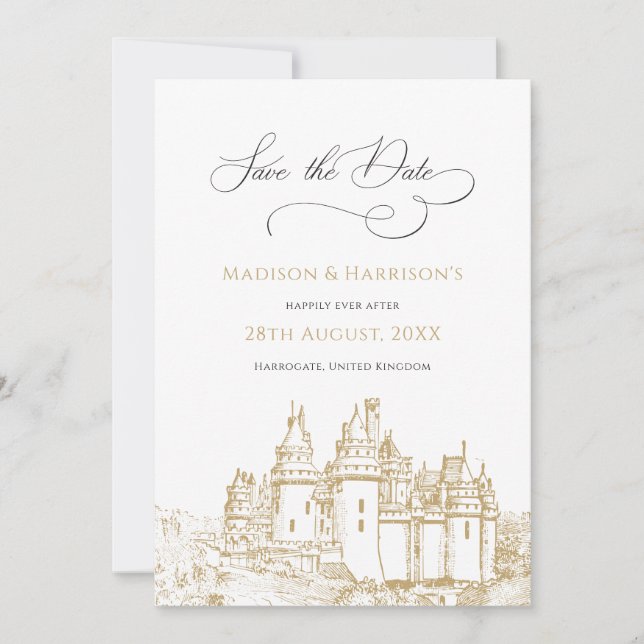 Stylish Castle Once Upon A Time Fairy Tale Wedding Save The Date (Front)