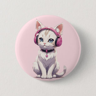 Stylish Cat in Headphone Trends 6 Cm Round Badge