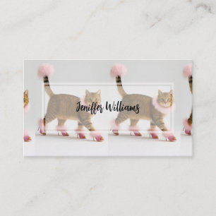    Stylish Cat in Pink Heels and Fluffy Glam       Business Card