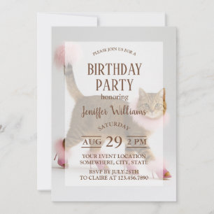 Stylish Cat in Pink Heels and Fluffy Glam Invitation