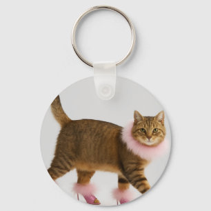    Stylish Cat in Pink Heels and Fluffy Glam       Key Ring
