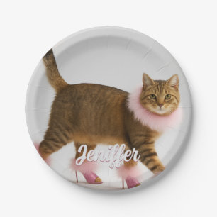    Stylish Cat in Pink Heels and Fluffy Glam       Paper Plate