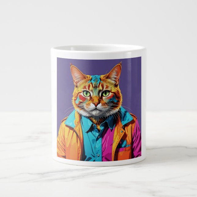 Stylish Cat in Retro  Large Coffee Mug (Front)
