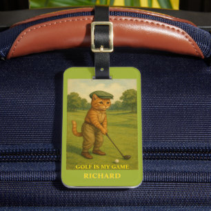 Stylish Cat Playing Golf Personalised Luggage Tag