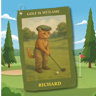 Stylish Cat Playing Golf Personalised Towel
