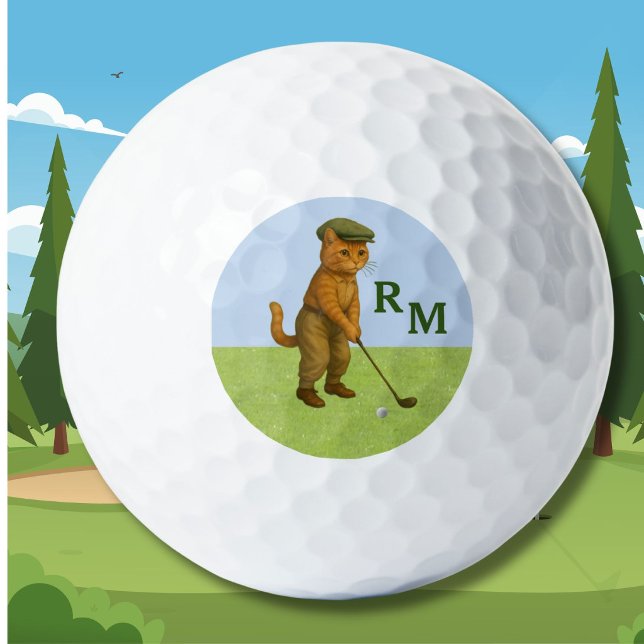*Stylish Cat Playing Golf Personalized Balls (Creator Uploaded)