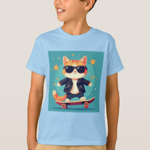 Stylish Cat Skateboarding T-Shirt