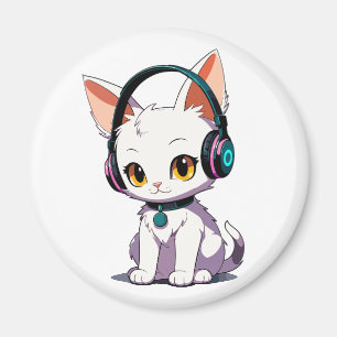 Stylish Cat Wearing Headphones Magnet