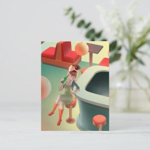 Stylish Cat with Bottle Sitting at Bar Announcement Postcard