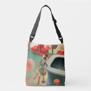 Stylish Cat with Bottle Sitting at Bar Crossbody Bag