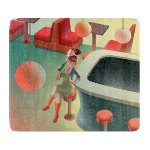 Stylish Cat with Bottle Sitting at Bar Cutting Board