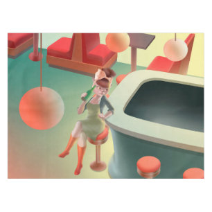 Stylish Cat with Bottle Sitting at Bar Tablecloth