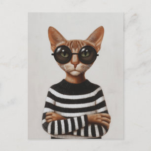 Stylish Cat With Round Glasses Postcard