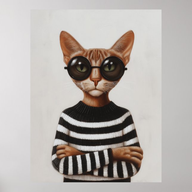 Stylish Cat With Round Glasses Poster (Front)