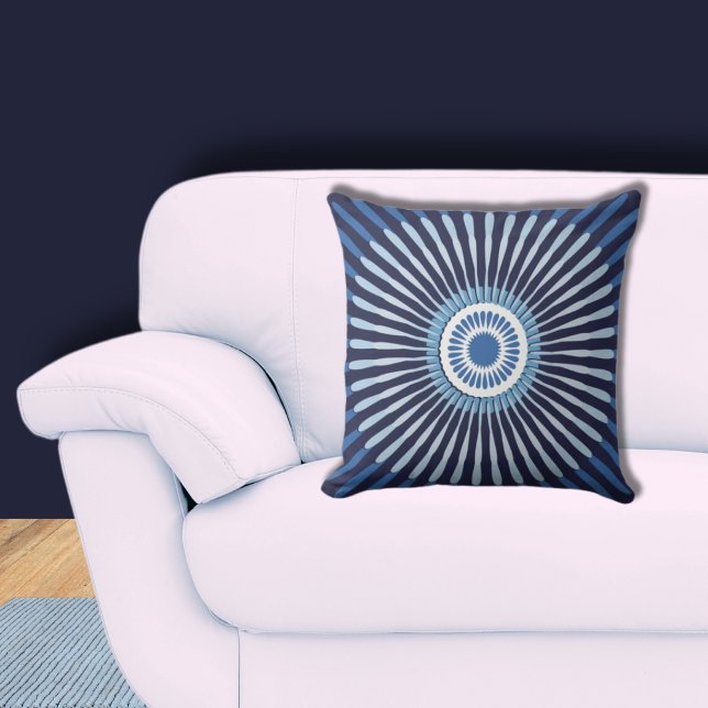 Stylish Centred Blue Star Flower Cushion (Floral Star Pattern, Dark Blue Pillow)