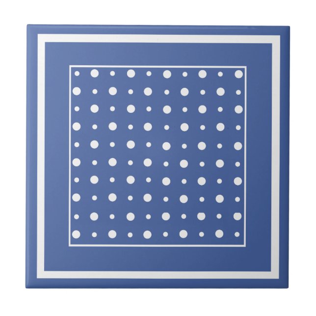 Stylish Ceramic Tile, Dark Blue Polka Dots Tile (Front)