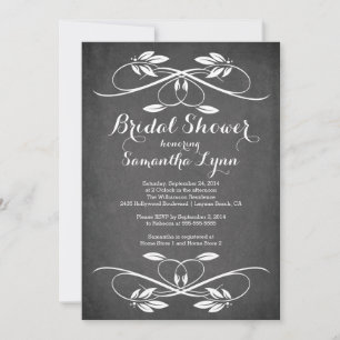 Stylish Chalkboard Leaf Flourish Bridal Shower Invitation