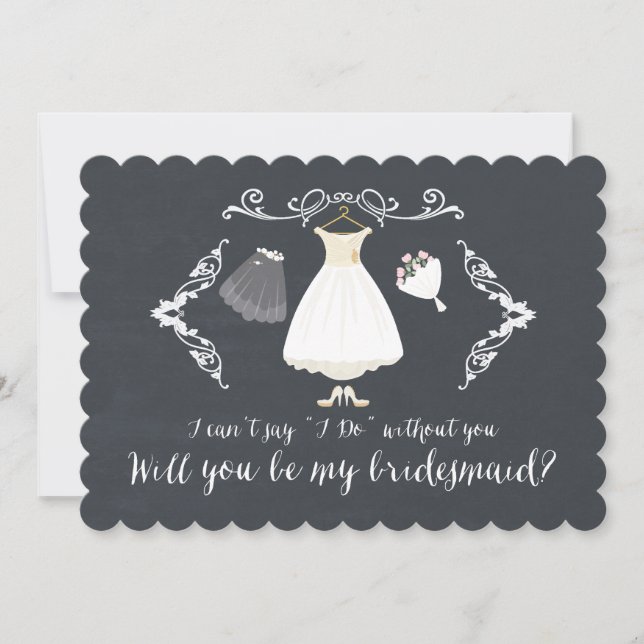 Stylish Chalkboard Will You Be My Bridesmaid Card (Front)
