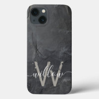 Stylish Charcoal Grey Stone Script Monogram