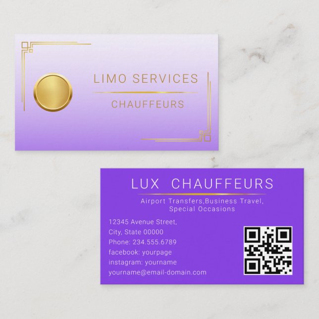 Stylish Chauffeur Professional Limo Driver QR CODE Business Card (Front/Back)