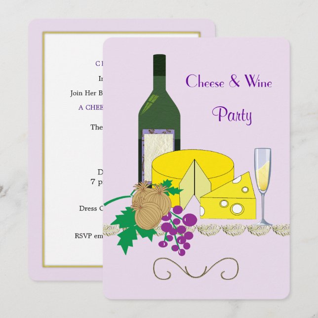 Stylish Cheese & Wine Theme Party Invitation (Front/Back)