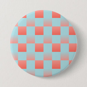 Stylish chequered gradient powder blue coral pink 7.5 cm round badge