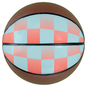 Stylish chequered gradient powder blue coral pink basketball