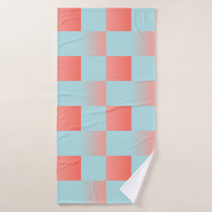 Stylish chequered gradient powder blue coral pink bath towel