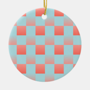 Stylish chequered gradient powder blue coral pink ceramic tree decoration