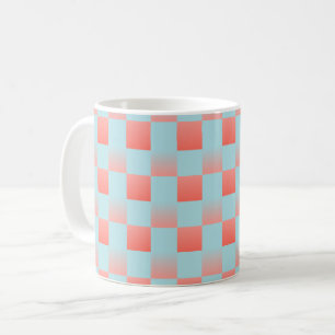 Stylish chequered gradient powder blue coral pink coffee mug