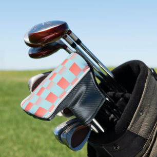 Stylish chequered gradient powder blue coral pink golf head cover
