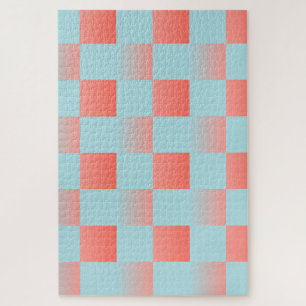 Stylish chequered gradient powder blue coral pink jigsaw puzzle