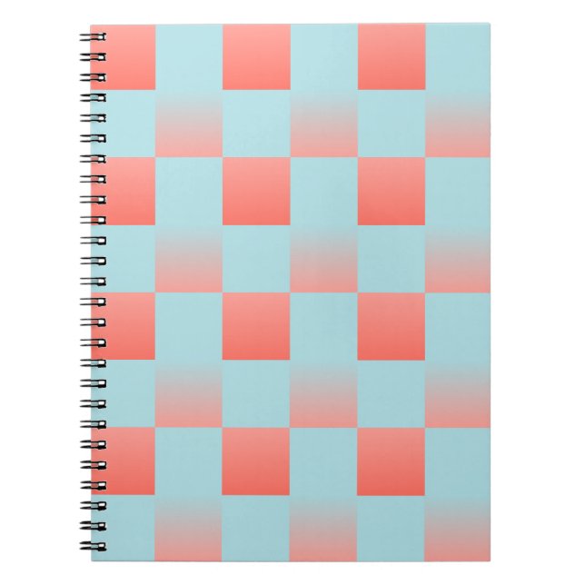 Stylish chequered gradient powder blue coral pink notebook (Front)