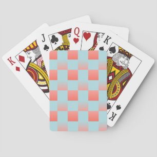 Stylish chequered gradient powder blue coral pink playing cards