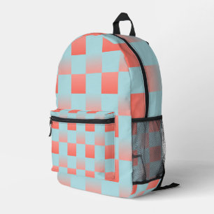 Stylish chequered gradient powder blue coral pink printed backpack
