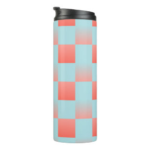 Stylish chequered gradient powder blue coral pink thermal tumbler