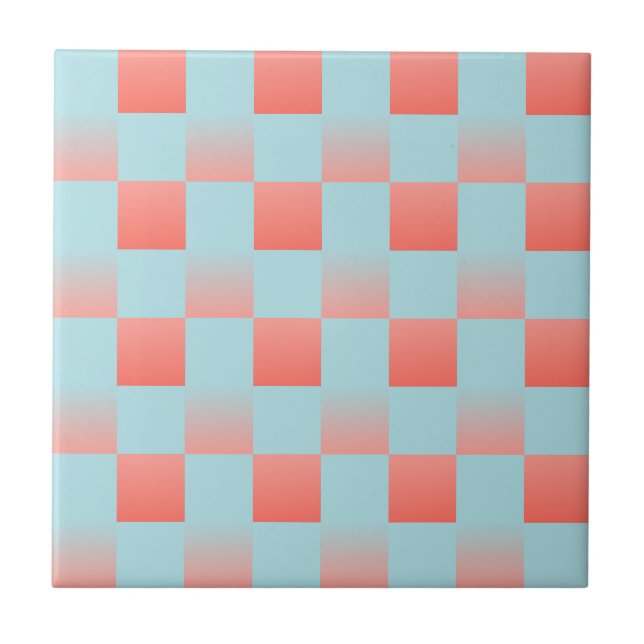 Stylish chequered gradient powder blue coral pink tile (Front)