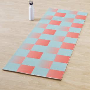 Stylish chequered gradient powder blue coral pink yoga mat