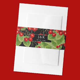 Stylish Cherry Black Wedding Initials Monogram Invitation Belly Band