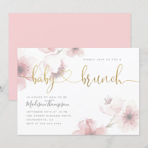 Stylish Cherry Blossom Gold Baby Brunch Shower Invitation
