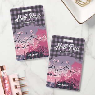 Stylish Cherry Blossom Hall Pass Customisable ID Badge