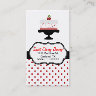 Stylish Cherry Cake Custom Bakery Business Card