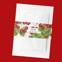 Stylish Cherry Wedding Initials Monogram And Date Invitation Belly Band
