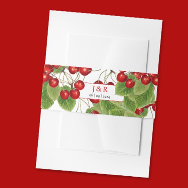 Stylish Cherry Wedding Initials Monogram And Date  Invitation Belly Band (Creator Uploaded)