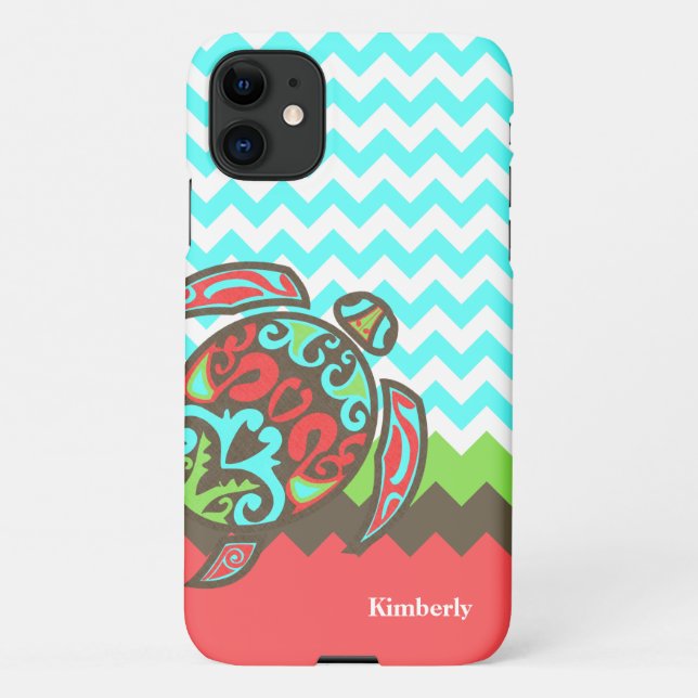 Stylish Chevron & Sea Turtle Custom iPhone Case (Back)