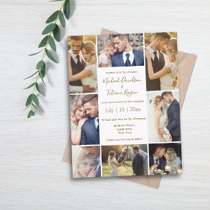stylish chic 8 photos collage brown wedding  invitation