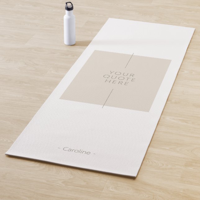 Stylish Chic Beige Black Custom Name and Quote  Yoga Mat (In Situ)