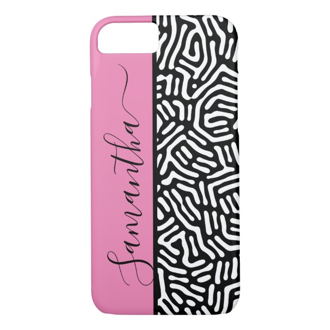Stylish Chic Black and Cream Geometric Pattern Case-Mate iPhone Case (Back)